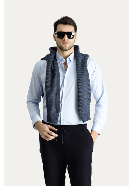 Uzun Kol Slim Fit Dar Kesim Non Iron Ütü Gerektirmeyen Pamuklu Gömlek