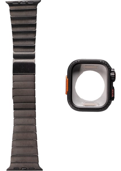 Watch 44MM Uyumlu Metal Kordon ve Parlak Sert Kasa Koruyucu Set