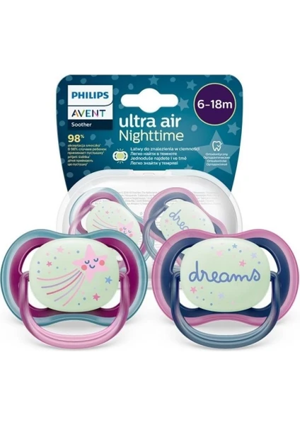 Philips Avent Ultra Air Gece Emziği 6-18 Ay, 2'li Paket, Kız SCF376/14