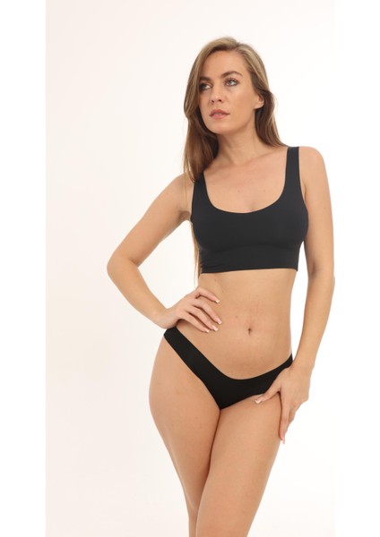 Kadın Iz Yapmayan Dikişsiz Lazer Kesim Külot 3'lü Paket Siyah