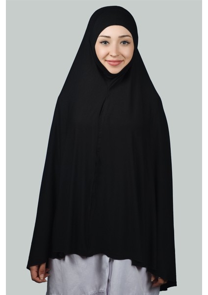 Hazır Türban Peçeli Pratik Eşarp Tesettür Nikaplı Hijab - Namaz Örtüsü Sufle (5Xl) - Siyah