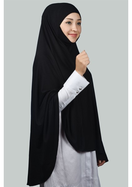 Hazır Türban Peçeli Pratik Eşarp Tesettür Nikaplı Hijab - Namaz Örtüsü Sufle (5Xl) - Siyah