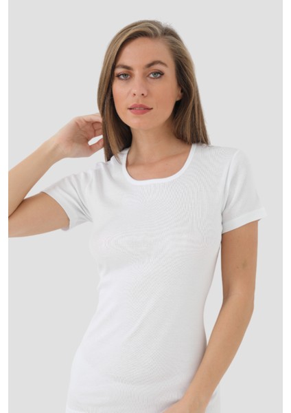 Kadın Beyaz Tişört Kısa Kollu Fanila %100 Pamuklu Ribana fiyatları