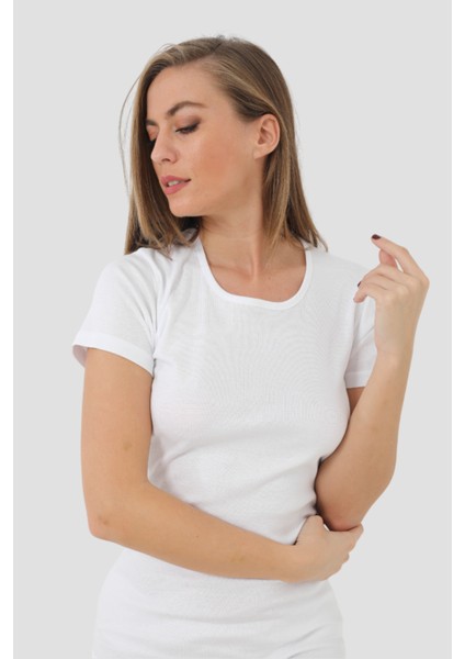 Kadın Beyaz Tişört Kısa Kollu Fanila %100 Pamuklu Ribana modelleri