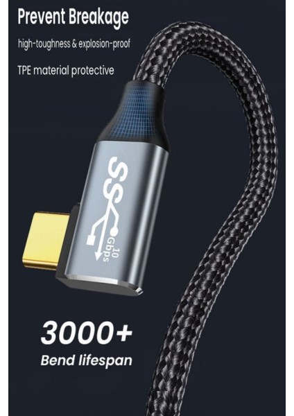 C14 Type-C To C 90 Derece 5A/100W/10GBPS Şarj Data ve 4K Görüntü Aktarım Kablosu -3mt