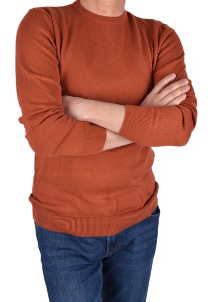 BRG-21173 Bisiklet Yaka Desenli Kazak/oranj/s indirimleri