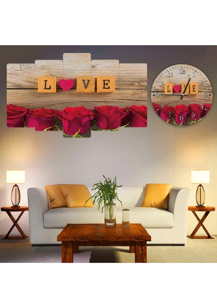 Zevahir 5 Parça Mdf Love Tablo Ve Mdf Saat Kombin
