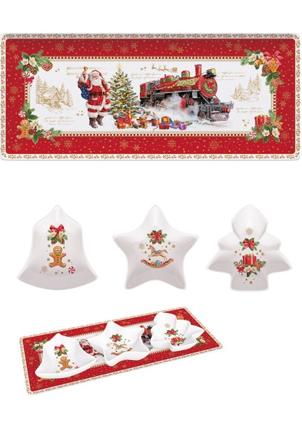 Christmas Memories 4 Parça Porselen Meze Servis Seti 36×16