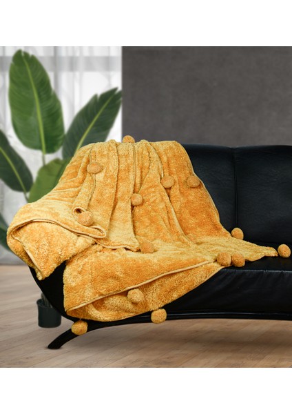 Ayıcı Oyuncak Ponponlu 200X220 cm Pelüş Tv Battaniyesi