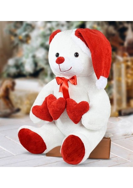 Ayıcı Oyuncak Yılbaşı Özel 90 cm Üç Kalpli Noel Ayıcığı
