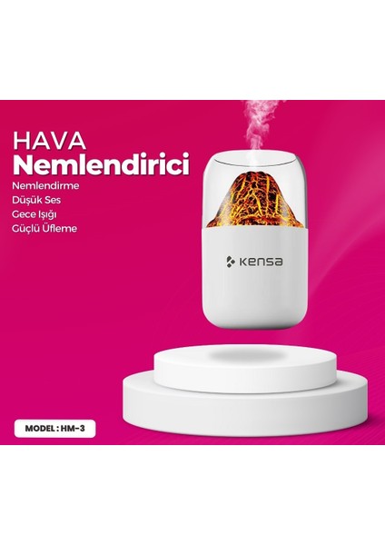 Kensa Hm-3 Volkan Tasarımlı 300 ml Ulrasonik Hava Nemlendirici Buhar Makinesi ve Aroma