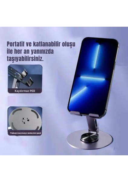 Açı ve Yükseklik Ayarlı Telefon ve Tablet Tutucu Stand, Kaydırmaz Masaüstü Dönebilen Stand