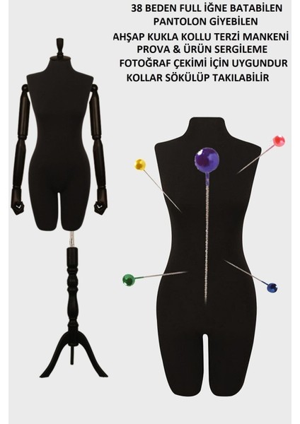 Full Iğne Batabilen 38 Beden Ahşap Kollu Pantolon Giyebilen Prova Mankeni Vitrin Mankeni An-01 modelleri