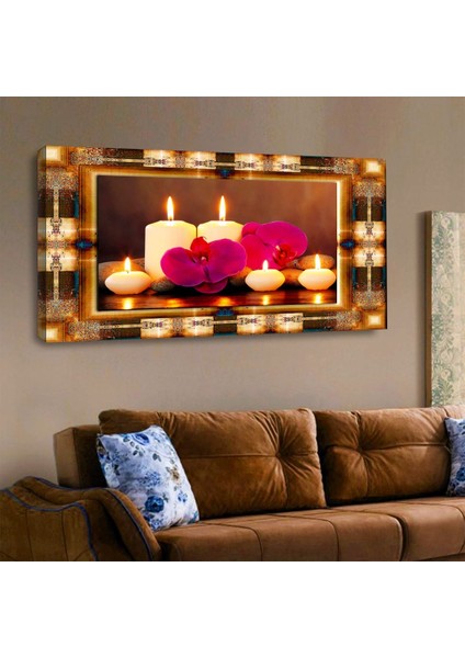 120x60 Kanvas Mum ve Çiçek Tablosu