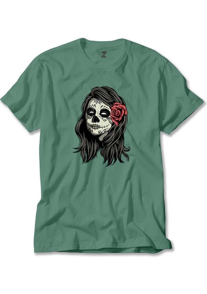 La Calavera Portre Yeşil Tişört