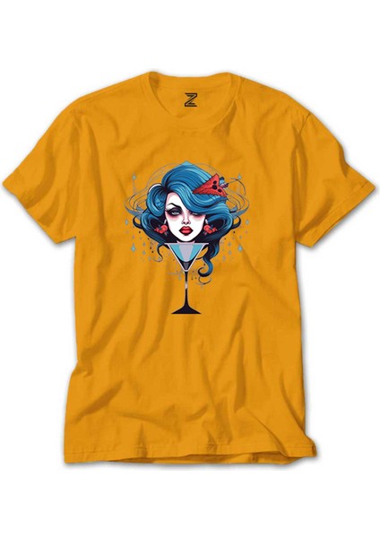 Woman In Martini Glas Sarı Tişört