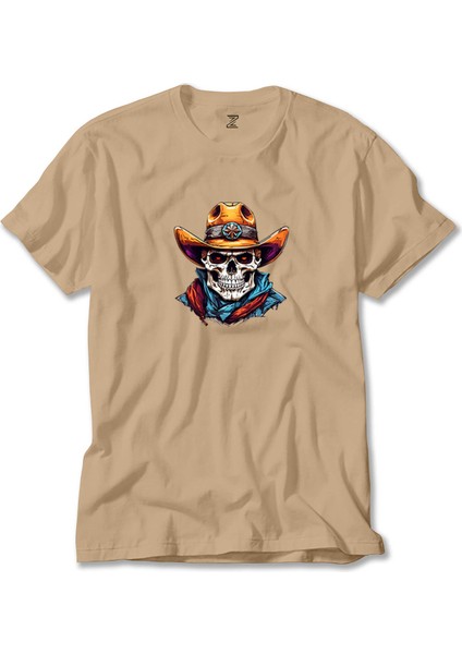 Kovboy Skull Sherif Krem Tişört