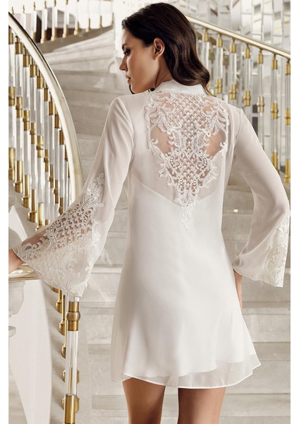 Imaj 4209 Ekru Renk Saten Uzun Kollu 2li Gecelik Takımı indirimleri