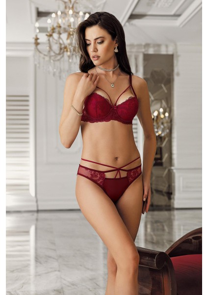 6110 Bordo Renk Dolgulu Sütyen Külot 2li Takım modelleri