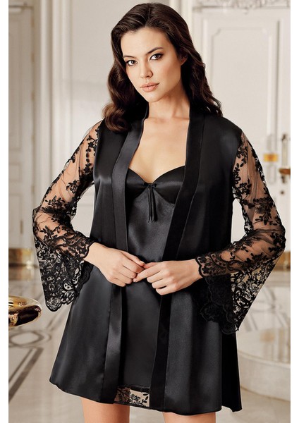 Imaj 4215 Siyah Renk Saten 2li Gecelik Takımı modelleri