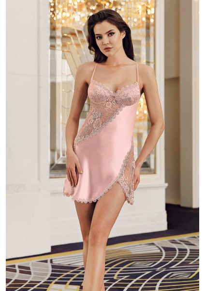 Imaj 210 Pudra Renk Saten Askılı Gecelik