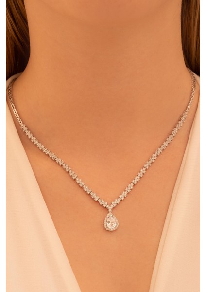 Kadın Gümüş Kolye - Aylin Damla Model Zirkon Taşlı Kadın Kolye fiyatları