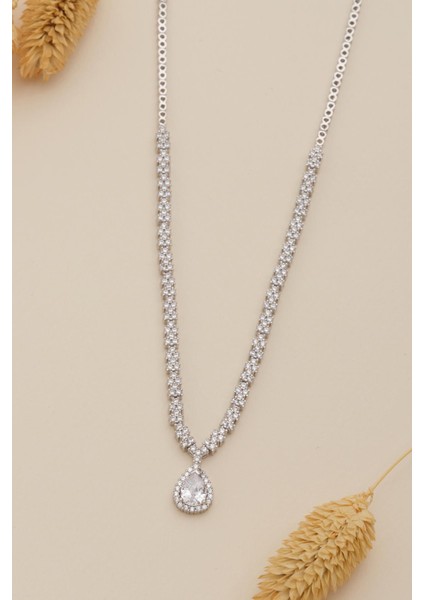 Kadın Gümüş Kolye - Aylin Damla Model Zirkon Taşlı Kadın Kolye modelleri