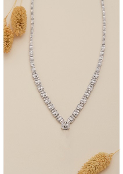 Kadın Gümüş Kolye -Berlin Baget Taşlı Model Kadın Kolye fiyatları