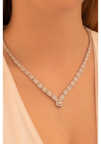 Kadın Gümüş Kolye -Berlin Baget Taşlı Model Kadın Kolye modelleri