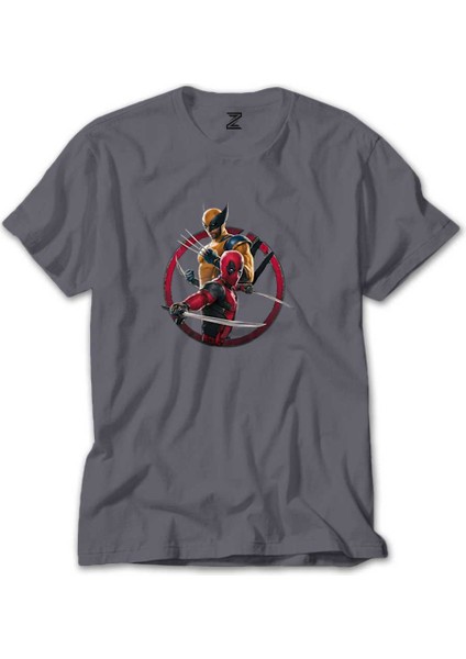 Deadpool Wolverine Movie Gri Tişört