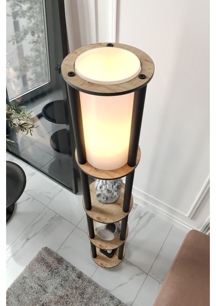 Yeni Pine Raflı Lambader Safir Meşe