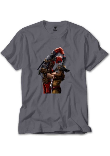 Deadpool Wolverine Gri Tişört