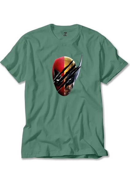 Deadpool Wolverine Siluet Yeşil Tişört
