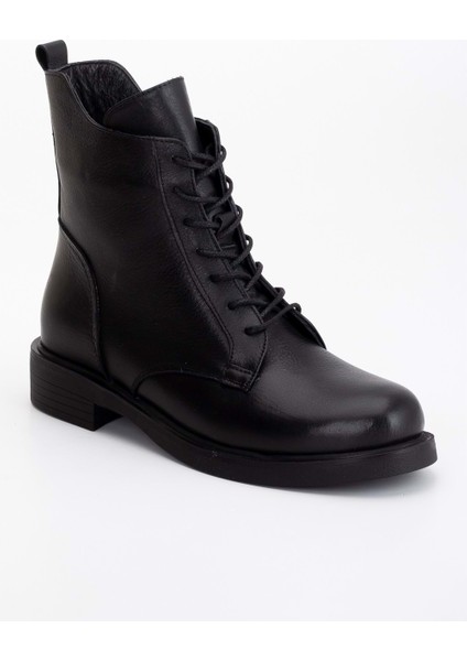 Kadın Deri Klasik Bağcıklı Fermuarlı Bot - Siyah fırsatları