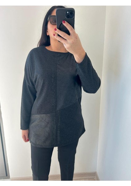Kadın Büyük Beden Örme Taş Detaylı BLUZ-BGB74