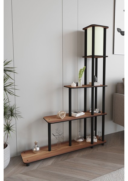 Escaleras Raflı Kitaplık Lambader Ceviz