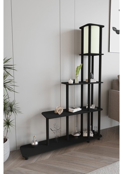 Escaleras Raflı Kitaplık Lambader Siyah