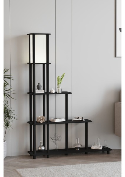 Escaleras Raflı Kitaplık Lambader Siyah