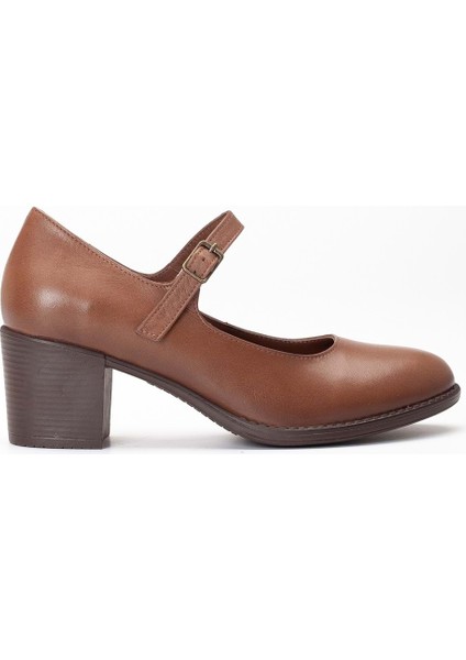 Kadın Deri Bantlı Topuklu Ayakkabı - Ceviz modelleri