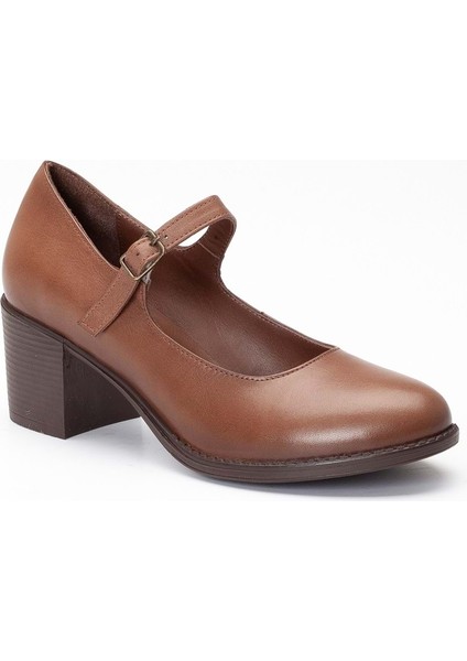 Kadın Deri Bantlı Topuklu Ayakkabı - Ceviz fırsatları