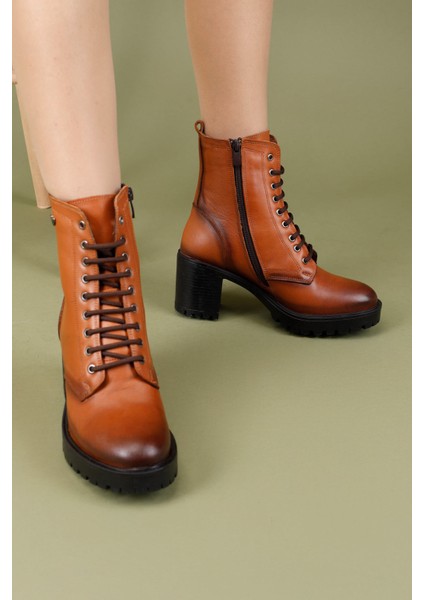 Galsu Kadın Deri Taba Kalın Topuklu Bot modelleri