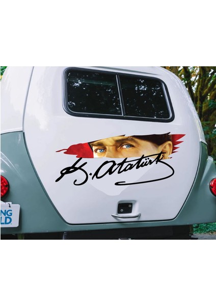 Atatürk Gözleri ve Imza Sticker Araba Oto Motosiklet Karavan Sticker Etiket 01575 fiyatları