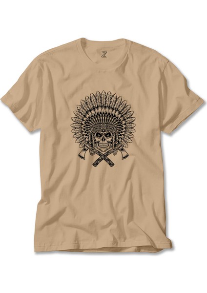 Kızılderili Skull Warrior Krem Tişört