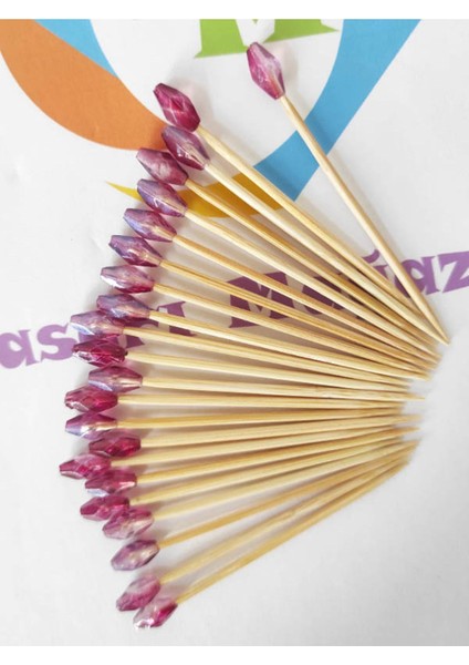 100 Adet Dekoratif Mürdüm Arpa Boncuklu Pasta Kürdanı 6,5 cm - Süslü Kanepe Kürdanı fiyatları
