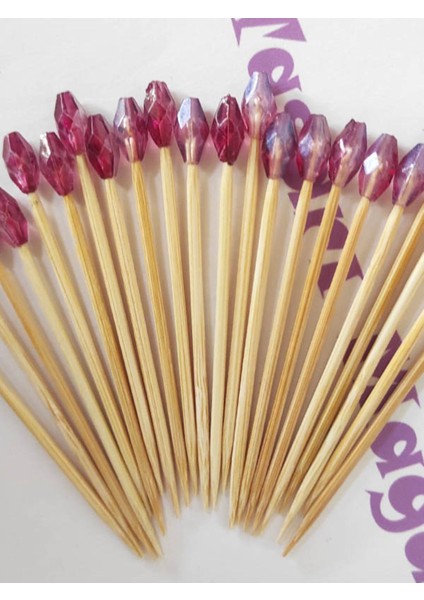 200 Adet Dekoratif Mürdüm Arpa Boncuklu Pasta Kürdanı 6,5 cm - Süslü Kanepe Kürdanı fiyatları