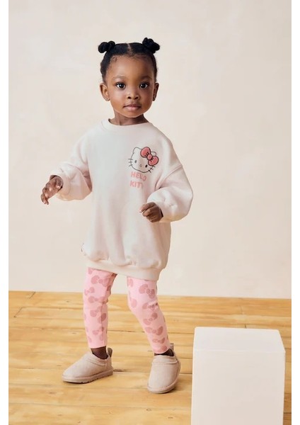 Yeni Sezon Kız Çocuk Karakter Baskılı Pamuklu Sweatshirt ve Fitilli Taytlı Takım