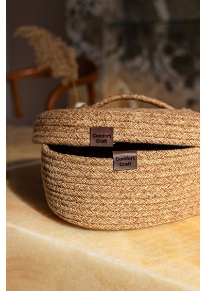 Jüt Hasır Oval Kapaklı Sepet | El Dokuma Çok Amaçlı Sepet | Banyo ve Mutfak Organizeri fiyatları