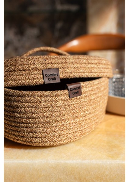 Jüt Hasır Oval Kapaklı Sepet | El Dokuma Çok Amaçlı Sepet | Banyo ve Mutfak Organizeri modelleri