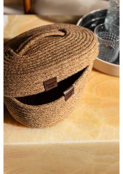 Jüt Hasır Oval Kapaklı Sepet | El Dokuma Çok Amaçlı Sepet | Banyo ve Mutfak Organizeri fırsatları