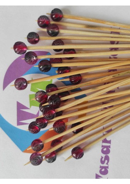 15 cm Uzun Kürdan - 30 Adet Bordo Siyah Boncuklu Kokteyl Karıştırıcı - Inci 10 mm fiyatları